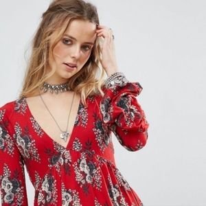 FREE PEOPLE Red Floral Top